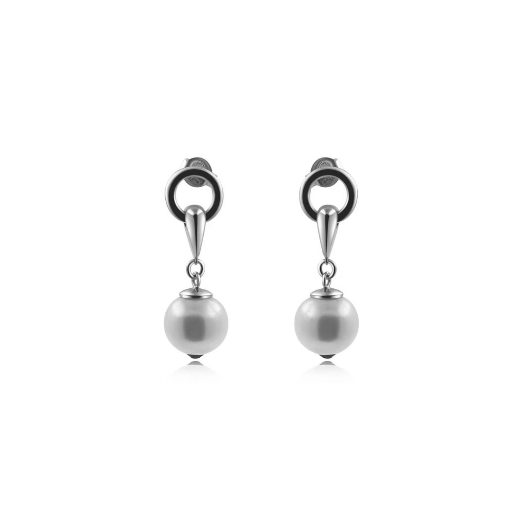 Horsebit With Pearl Earrings Silver