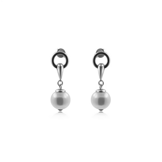 Horsebit With Pearl Earrings Silver